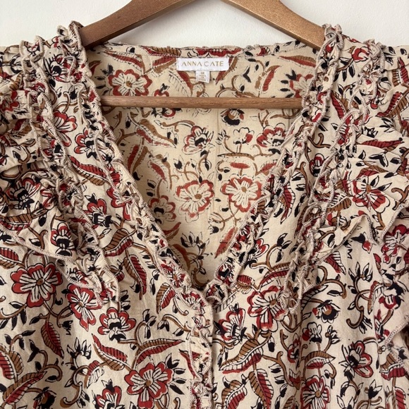 Anna Cate Ruffle Blouse Medium Button Up Autumn Floral - Picture 3 of 8